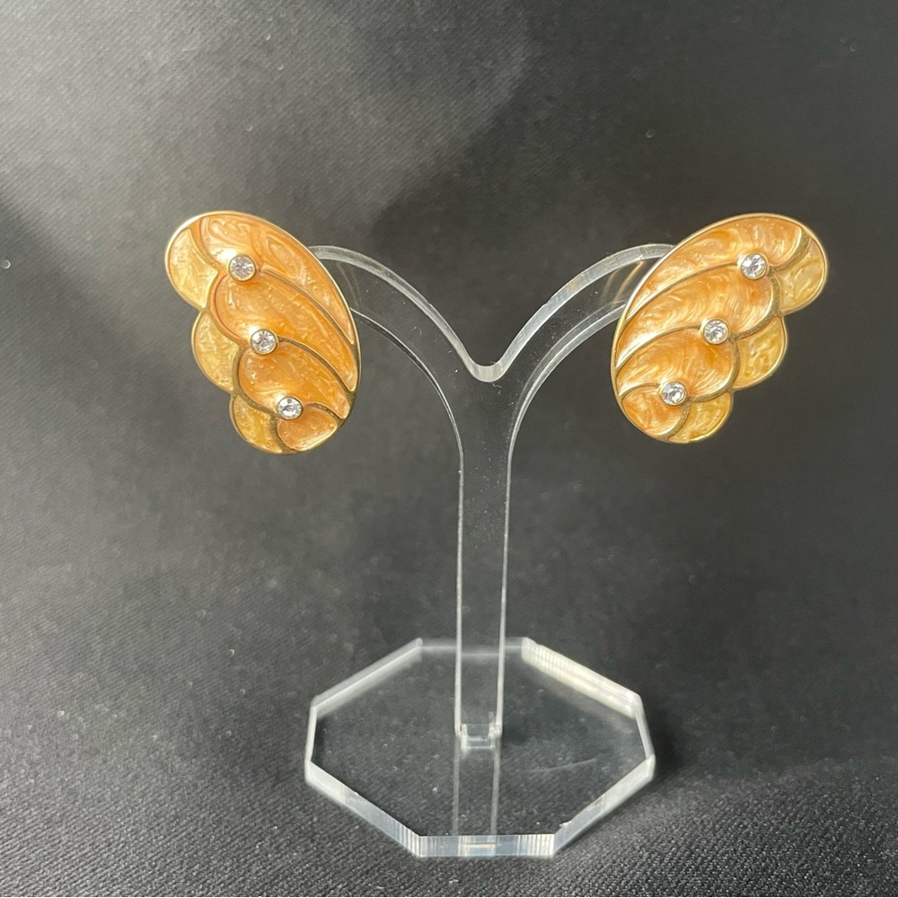 Kenneth J Lane For Avon Papillon Butterfly Wing Enamel Gold Tone 80s Earrings